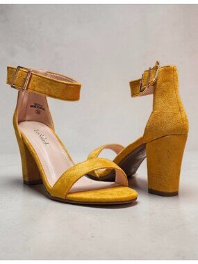 Mustard Yellow Block Heel Sandals With Ankle Strap For Women - Chic & Versatile